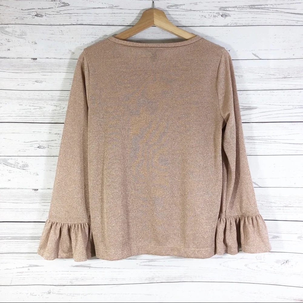 J Crew Glittered Ruffle Pullover Sweater Top Long Sleeves Sz M